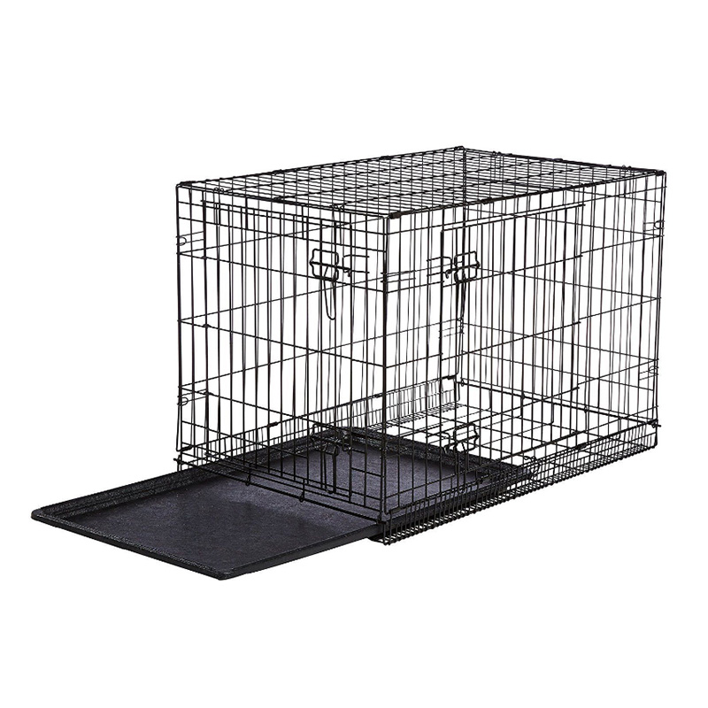 Gaiola dobrável de metal para cães com porta dupla