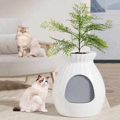 Hidden Cat Litter Box with Artificial Plant