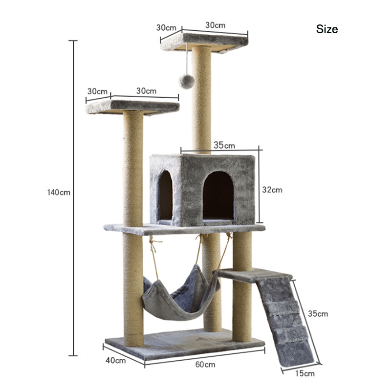 Torre de gato de pelúcia cinza personalizada para escalada de gatos